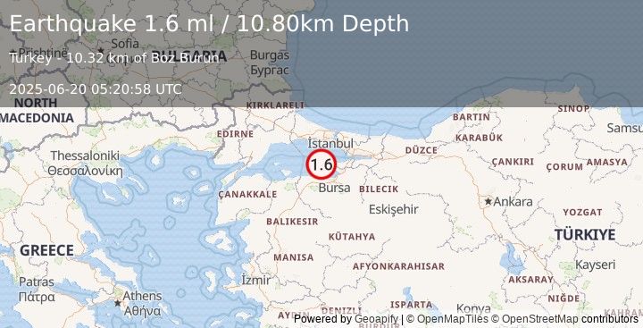 Earthquake WESTERN TURKEY (1.6 ml) (2025-06-20 05:20:58 UTC)