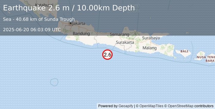 Earthquake JAVA, INDONESIA (2.6 m) (2025-06-20 06:03:09 UTC)