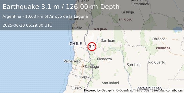 Earthquake COQUIMBO, CHILE (3.1 ml) (2025-06-20 06:29:56 UTC)