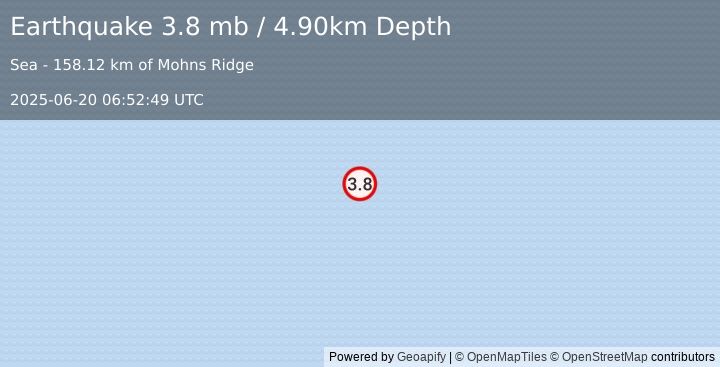 Earthquake GREENLAND SEA (3.8 mb) (2025-06-20 06:52:49 UTC)
