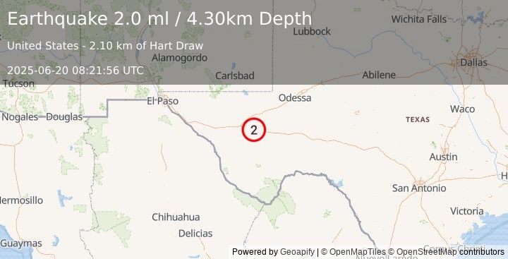 Earthquake WESTERN TEXAS (2.0 ml) (2025-06-20 08:21:56 UTC)