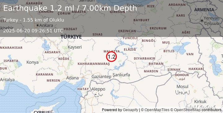 Earthquake EASTERN TURKEY (1.2 ml) (2025-06-20 09:26:51 UTC)