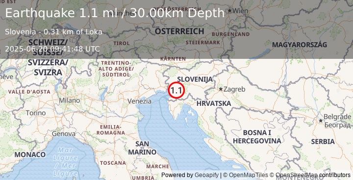 Earthquake SLOVENIA (1.1 ml) (2025-06-20 09:41:48 UTC)