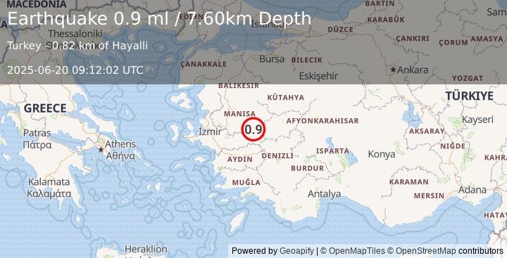 Earthquake WESTERN TURKEY (0.9 ml) (2025-06-20 09:12:02 UTC)