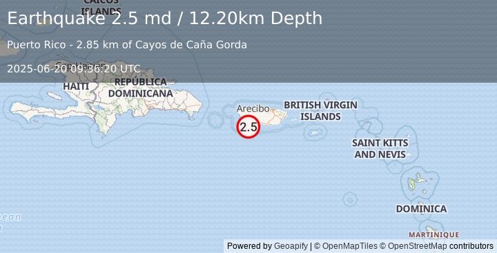 Earthquake PUERTO RICO REGION (2.5 md) (2025-06-20 09:36:20 UTC)
