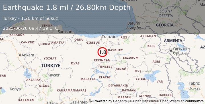 Earthquake EASTERN TURKEY (1.8 ml) (2025-06-20 09:47:39 UTC)