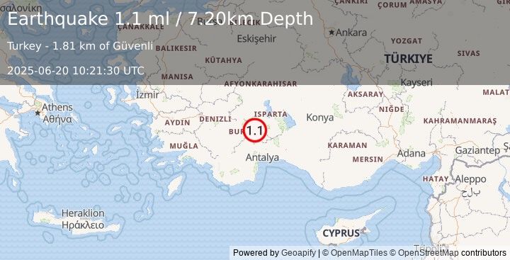 Earthquake WESTERN TURKEY (1.1 ml) (2025-06-20 10:21:30 UTC)