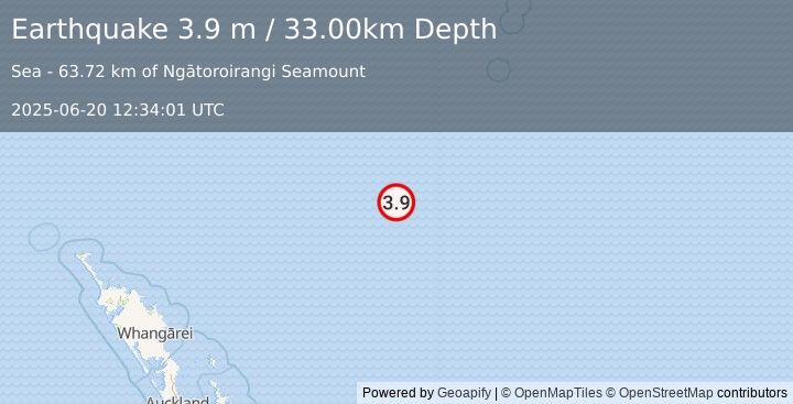Earthquake SOUTH OF KERMADEC ISLANDS (3.9 m) (2025-06-20 12:34:01 UTC)