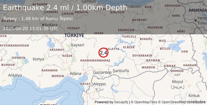 Earthquake CENTRAL TURKEY (2.4 ml) (2025-06-20 13:01:39 UTC)