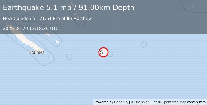 Earthquake SOUTHEAST OF LOYALTY ISLANDS (4.6 mb) (2025-06-20 13:18:35 UTC)