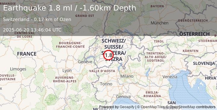 Earthquake SWITZERLAND (1.8 ml) (2025-06-20 13:46:04 UTC)