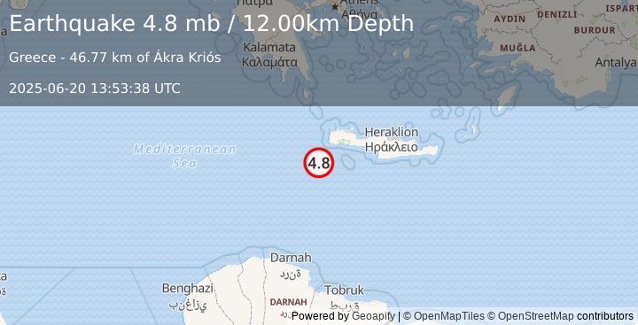 Earthquake CRETE, GREECE (4.8 mb) (2025-06-20 13:53:38 UTC)