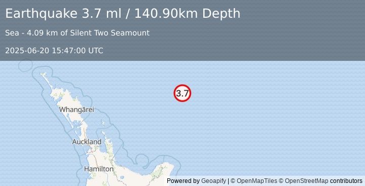 Earthquake OFF E. COAST OF N. ISLAND, N.Z. (3.7 ml) (2025-06-20 15:47:00 UTC)