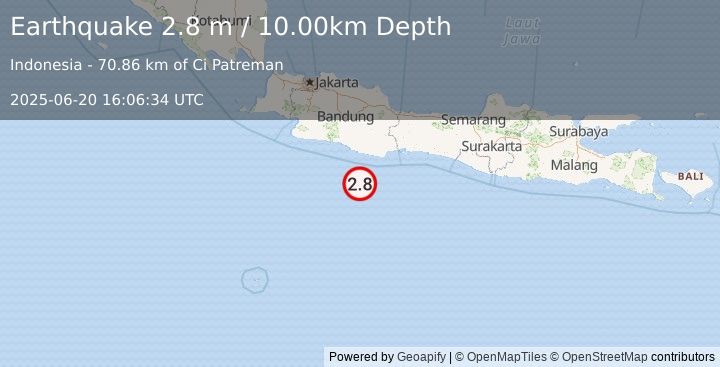Earthquake JAVA, INDONESIA (2.8 m) (2025-06-20 16:06:34 UTC)