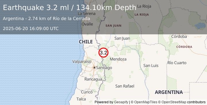 Earthquake MENDOZA, ARGENTINA (3.2 ml) (2025-06-20 16:09:00 UTC)