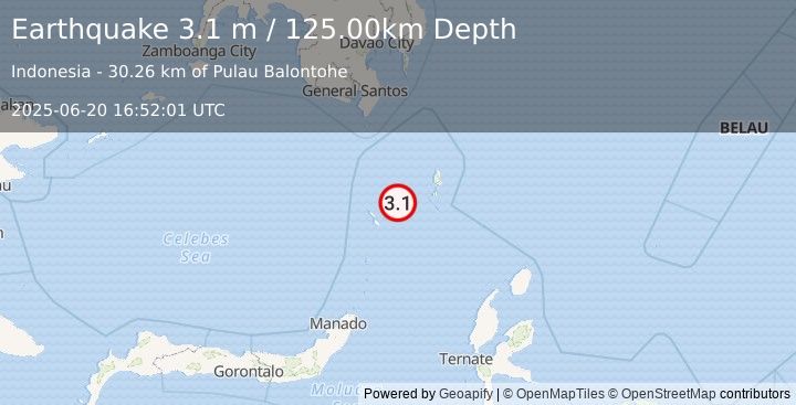 Earthquake KEPULAUAN TALAUD, INDONESIA (3.1 m) (2025-06-20 16:52:01 UTC)
