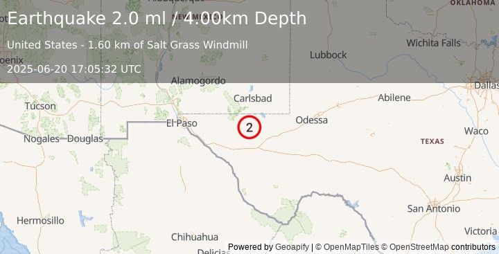 Earthquake WESTERN TEXAS (2.0 ml) (2025-06-20 17:05:32 UTC)