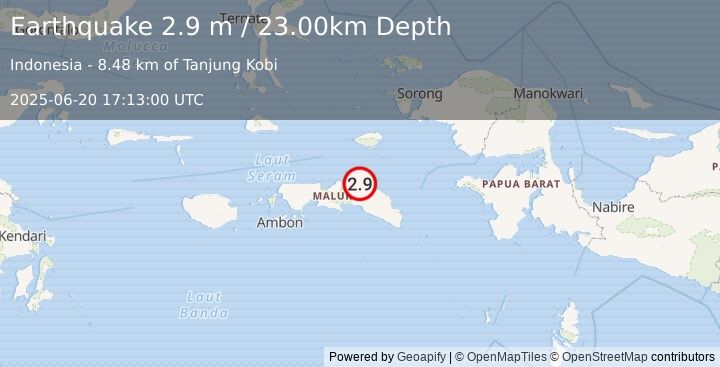 Earthquake SERAM, INDONESIA (2.9 m) (2025-06-20 17:13:00 UTC)