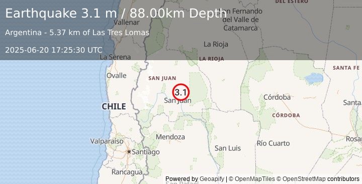 Earthquake SAN JUAN, ARGENTINA (3.1 m) (2025-06-20 17:25:30 UTC)