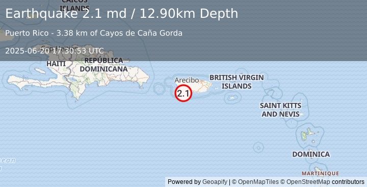 Earthquake PUERTO RICO REGION (2.1 md) (2025-06-20 17:30:53 UTC)
