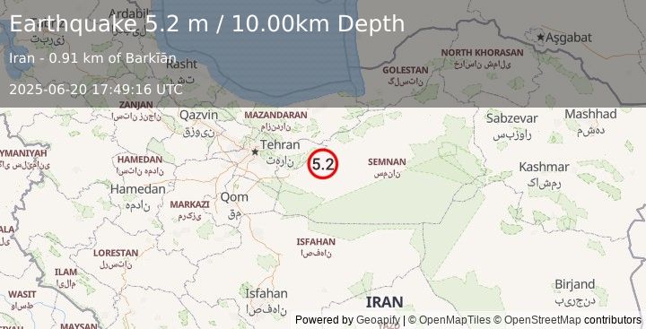 Earthquake NORTHERN IRAN (5.1 mb) (2025-06-20 17:49:16 UTC)
