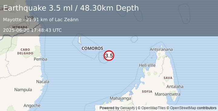 Earthquake MAYOTTE REGION (3.5 ml) (2025-06-20 17:48:43 UTC)