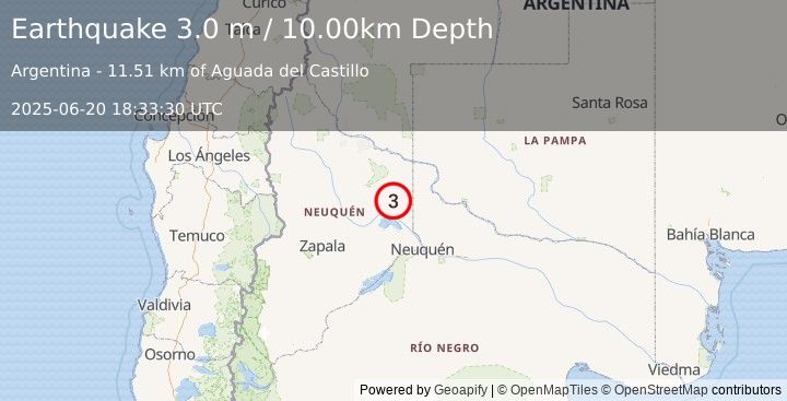 Earthquake NEUQUEN, ARGENTINA (3.0 m) (2025-06-20 18:33:30 UTC)