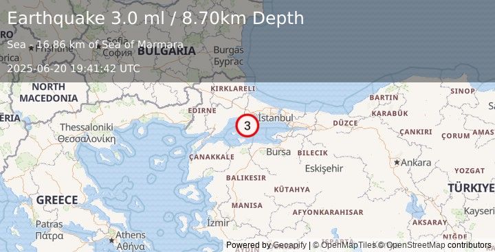 Earthquake WESTERN TURKEY (2.9 ml) (2025-06-20 19:41:41 UTC)