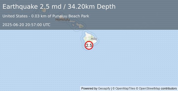 Earthquake ISLAND OF HAWAII, HAWAII (2.5 md) (2025-06-20 20:57:00 UTC)