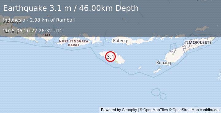 Earthquake SUMBA REGION, INDONESIA (3.1 m) (2025-06-20 22:26:32 UTC)