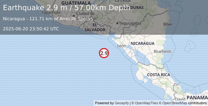 Earthquake OFF COAST OF CENTRAL AMERICA (2.9 m) (2025-06-20 23:50:42 UTC)