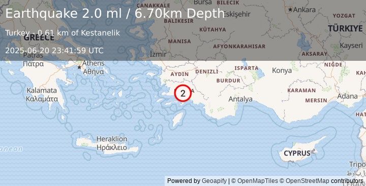 Earthquake WESTERN TURKEY (2.0 ml) (2025-06-20 23:42:00 UTC)