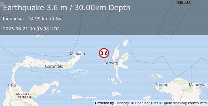 Earthquake MOLUCCA SEA (3.6 m) (2025-06-21 00:05:08 UTC)