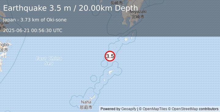 Earthquake RYUKYU ISLANDS, JAPAN (3.5 m) (2025-06-21 00:56:30 UTC)