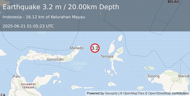 Earthquake MOLUCCA SEA (3.2 m) (2025-06-21 01:05:23 UTC)