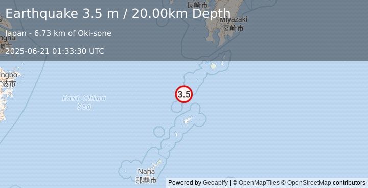 Earthquake RYUKYU ISLANDS, JAPAN (3.5 m) (2025-06-21 01:33:30 UTC)
