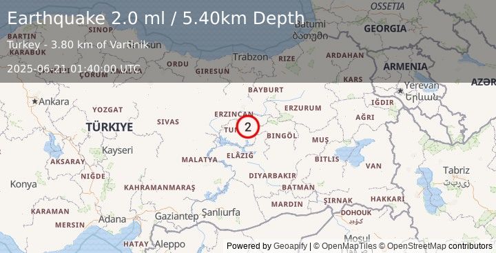 Earthquake EASTERN TURKEY (2.0 ml) (2025-06-21 01:40:00 UTC)
