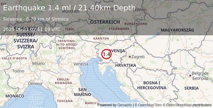 Earthquake SLOVENIA (1.4 ml) (2025-06-21 02:11:19 UTC)