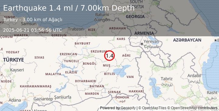 Earthquake EASTERN TURKEY (1.4 ml) (2025-06-21 03:56:56 UTC)