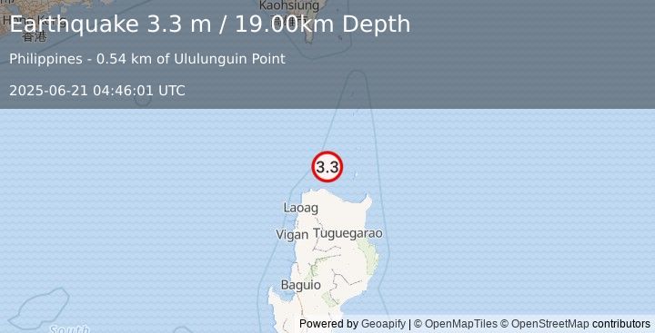 Earthquake BABUYAN ISL REGION, PHILIPPINES (3.3 m) (2025-06-21 04:46:01 UTC)