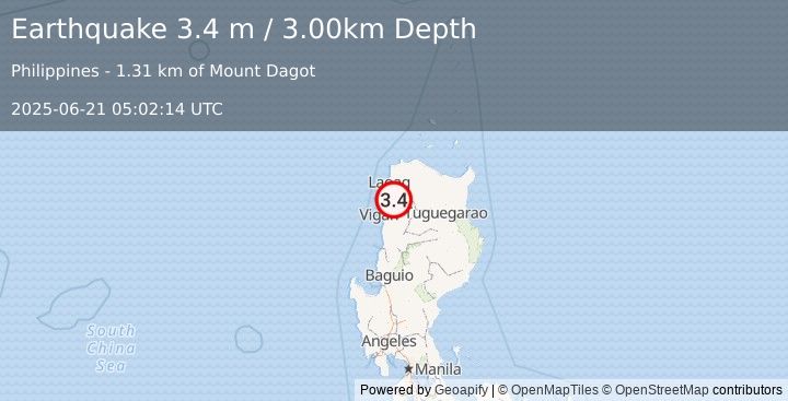 Earthquake LUZON, PHILIPPINES (3.4 m) (2025-06-21 05:02:14 UTC)