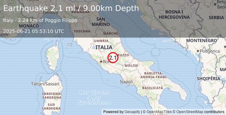 Earthquake CENTRAL ITALY (2.1 ml) (2025-06-21 05:53:10 UTC)