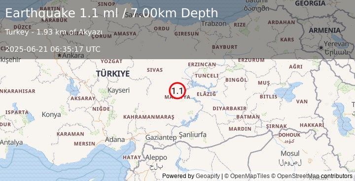 Earthquake EASTERN TURKEY (1.1 ml) (2025-06-21 06:35:17 UTC)