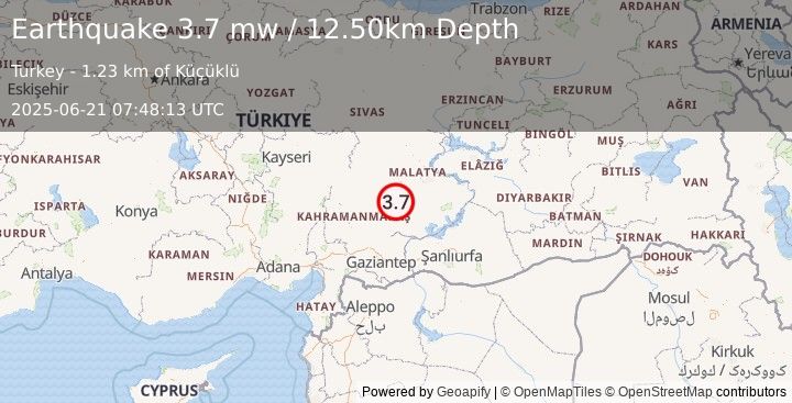 Earthquake CENTRAL TURKEY (3.7 mw) (2025-06-21 07:48:13 UTC)