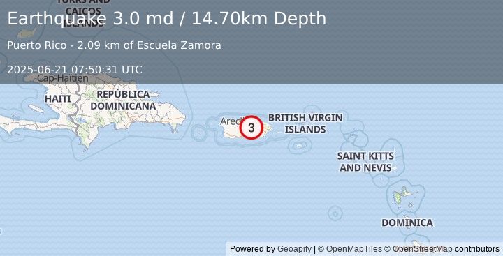 Earthquake PUERTO RICO (3.0 md) (2025-06-21 07:50:31 UTC)