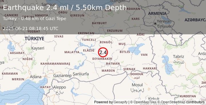 Earthquake EASTERN TURKEY (2.4 ml) (2025-06-21 08:18:45 UTC)
