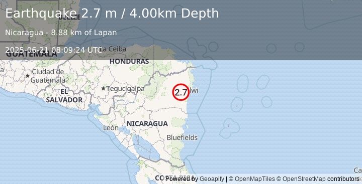 Earthquake NICARAGUA (2.7 m) (2025-06-21 08:09:24 UTC)
