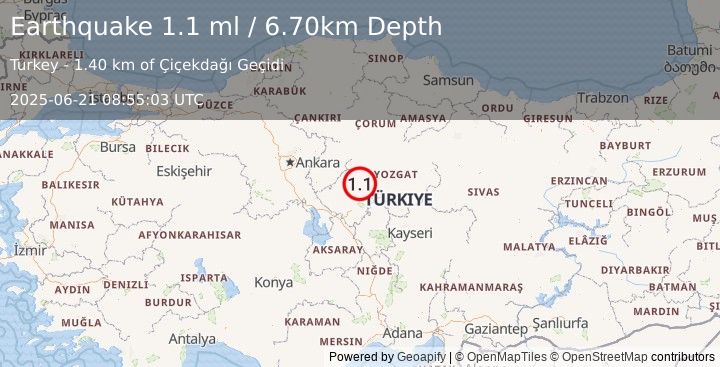 Earthquake CENTRAL TURKEY (1.1 ml) (2025-06-21 08:55:03 UTC)