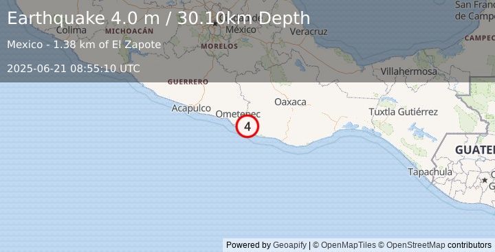 Earthquake OAXACA, MEXICO (4.0 m) (2025-06-21 08:55:10 UTC)