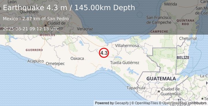 Earthquake VERACRUZ, MEXICO (4.3 m) (2025-06-21 09:12:13 UTC)